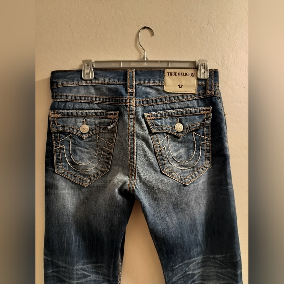 Made In USA True Religion Ricky Relaxed StraighBlue Meduim Wash Jeans Size 34x28 - Picture 3 of 11